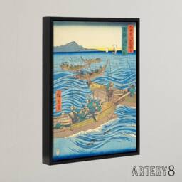"Artery8 Tosa Province Bonito Fishing Framed Canvas Japanese Wall Art Print in Blue - Size: W12"" x H16""" - thumbnail 2