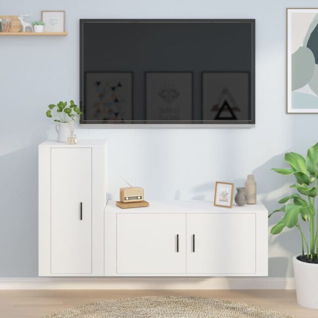 Berkfield Home 2 Piece TV Cabinet Set White Engineered Wood - image 1