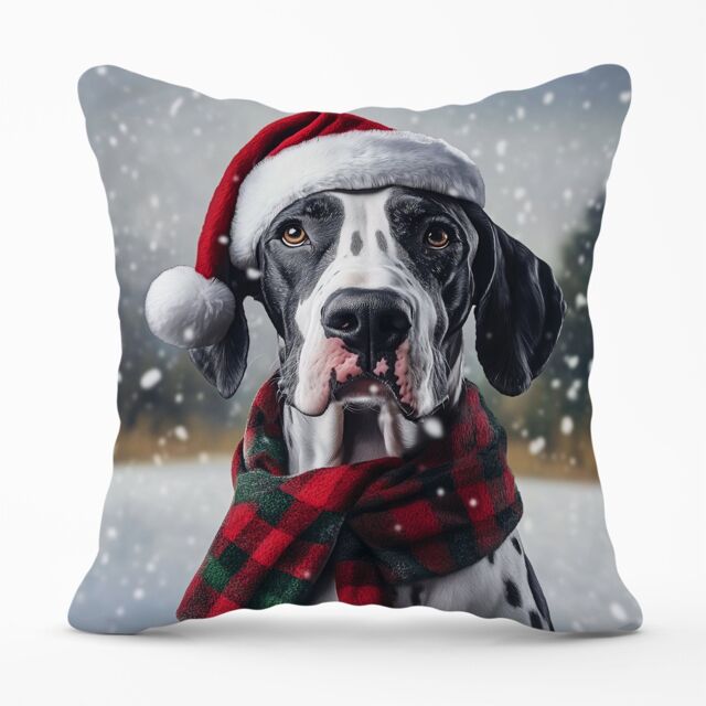 Warren Reed - Designer Snowy Christmas Great Dane Cushion in Black - Size: 60 cm x 60 cm - image 1