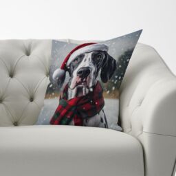Warren Reed - Designer Snowy Christmas Great Dane Cushion in Black - Size: 60 cm x 60 cm - thumbnail 3