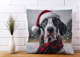 Warren Reed - Designer Snowy Christmas Great Dane Cushion in Black - Size: 60 cm x 60 cm - thumbnail 2