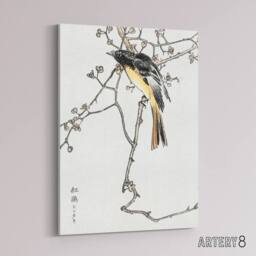 "Artery8 Siberian Blue Tail Bird Japanese Canvas Wall Art Print Kashu - Size: W18"" x H24""" - thumbnail 2