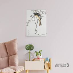 "Artery8 Siberian Blue Tail Bird Japanese Canvas Wall Art Print Kashu - Size: W18"" x H24""" - thumbnail 3