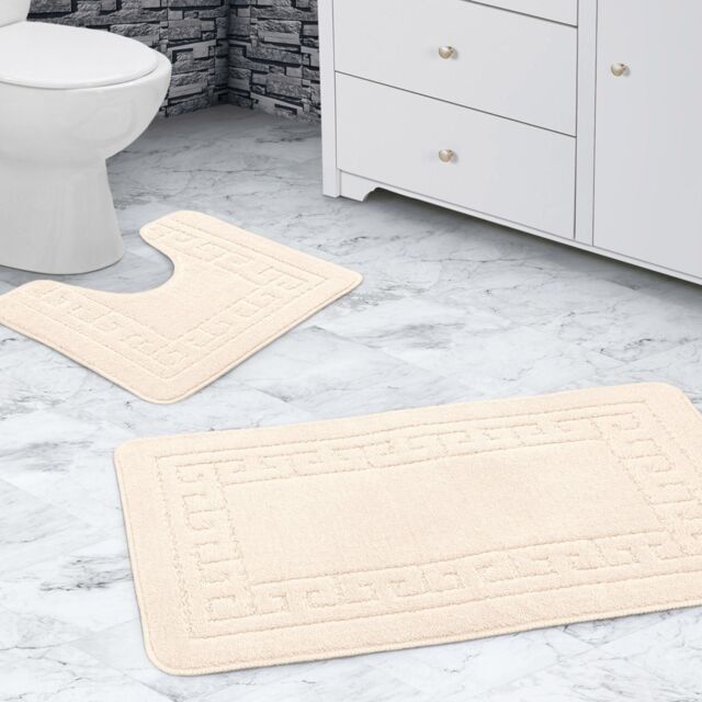 Velosso Greek Key Bathmat Set - Antislip in Cream - image 1