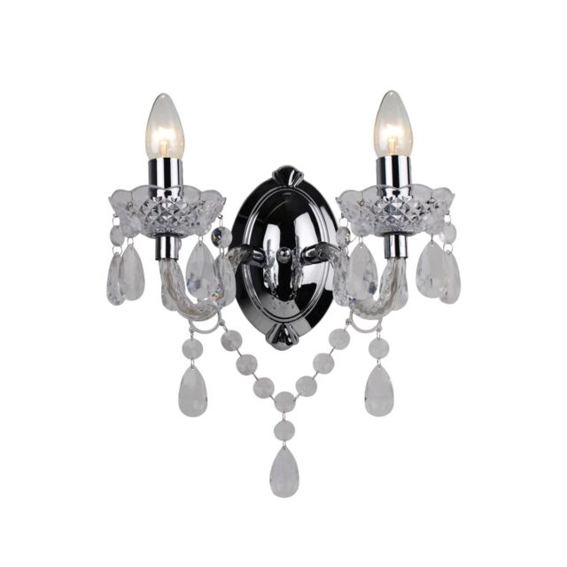 First Choice Lighting Clear Acrylic & Chrome Marie Therese Style 2 x 40W Wall Light - image 1