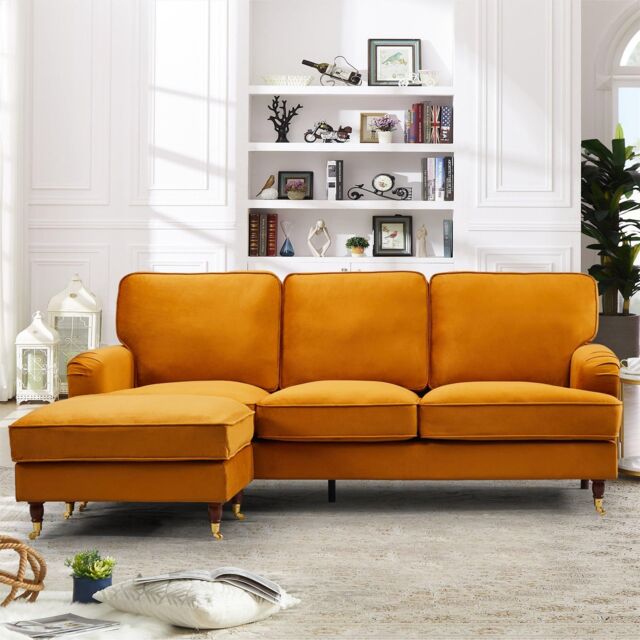 Artemis Home Woodbury 218cm Reversible Velvet Fabric Corner Sofa in Orange - image 1