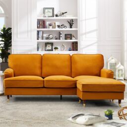 Artemis Home Woodbury 218cm Reversible Velvet Fabric Corner Sofa in Orange - thumbnail 2