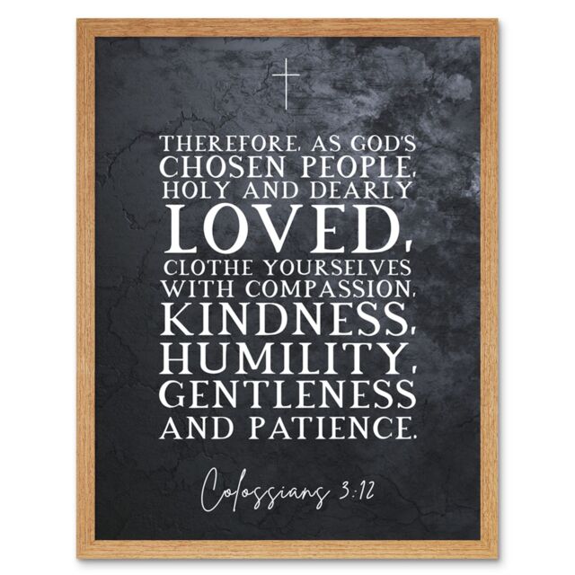 Artery8 Wall Art Print Colossians 3:12 Clothe Yourselves with Compassion Christian Bible Verse Quote Scripture Typography Art Framed - image 1