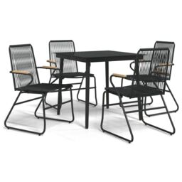Berkfield Home 5 Piece Garden Dining Set Black PVC Rattan - thumbnail 2