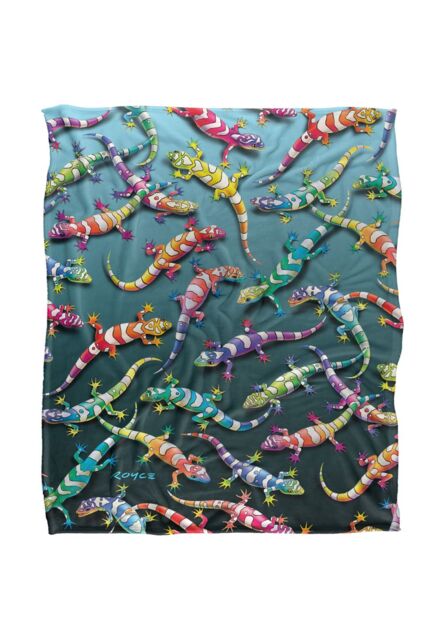 JQ Licensing Royce Mcclure Rainbow Geckos Pattern Silky Touch Super Soft Throw Blanket 152 X 127 cm in White - image 1