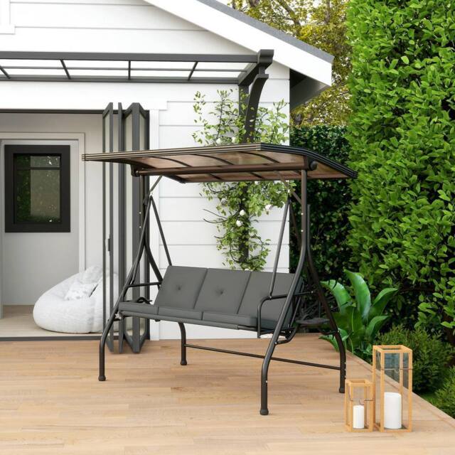 OUTSUNNY 3 Seater Garden Swing Seat Bed, Convertible Swing Chair, Dark Grey - image 1