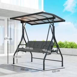 OUTSUNNY 3 Seater Garden Swing Seat Bed, Convertible Swing Chair, Dark Grey - thumbnail 3
