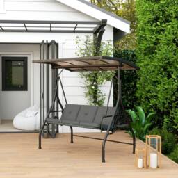 OUTSUNNY 3 Seater Garden Swing Seat Bed, Convertible Swing Chair, Dark Grey - thumbnail 1