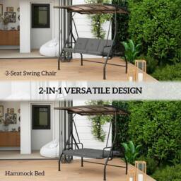 OUTSUNNY 3 Seater Garden Swing Seat Bed, Convertible Swing Chair, Dark Grey - thumbnail 4