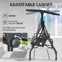 OUTSUNNY 3 Seater Garden Swing Seat Bed, Convertible Swing Chair, Dark Grey - thumbnail 5