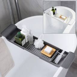 KORVIXA Black Grey Extendable Bath Tub Caddy - Size: 50 cm x 80 cm - thumbnail 3
