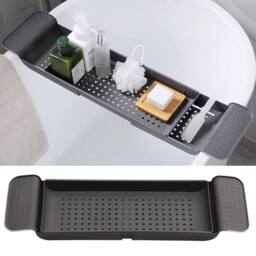 KORVIXA Black Grey Extendable Bath Tub Caddy - Size: 50 cm x 80 cm - thumbnail 4