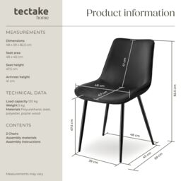 tectake Dining Chair Monroe Set Of 4 - Black - Size: 4 Pack - thumbnail 6