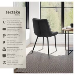 tectake Dining Chair Monroe Set Of 4 - Black - Size: 4 Pack - thumbnail 2