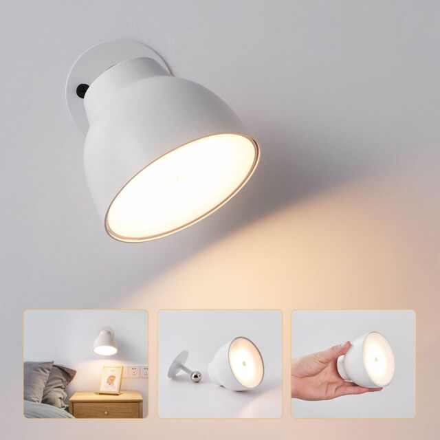 LED Wireless Wall Lamp with Touch Control, Battery Operated Wall Sconce-White