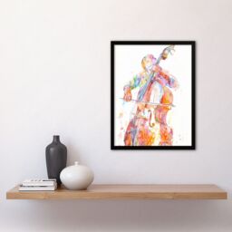 "Artery8 Cellist Colourful Modern Watercolour Cello Music Framed Art Print in Orange - Size: W12"" x H16""" - thumbnail 4