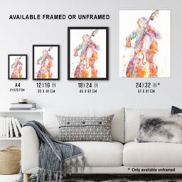 "Artery8 Cellist Colourful Modern Watercolour Cello Music Framed Art Print in Orange - Size: W12"" x H16""" - thumbnail 3