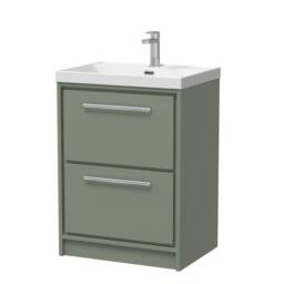Balterley Bathroom 2 Soft Close Drawer Floor Vanity Unit Basin, Green, 600mm in Green - thumbnail 1