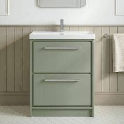 Balterley Bathroom 2 Soft Close Drawer Floor Vanity Unit Basin, Green, 600mm in Green - thumbnail 3