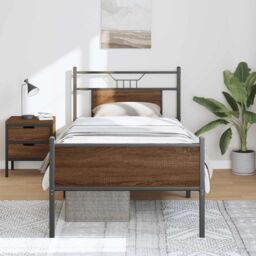 Berkfield Home Bed Frame without Mattress Brown Oak 90x190 cm Single Engineered Wood - thumbnail 4