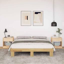 Berkfield Home Beautiful Bed Frame without Mattress 135x190 cm Double Solid Wood Oak in Brown - thumbnail 4