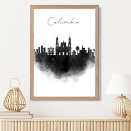 ARTZE Columbia Watercolour Skyline City Framed Print SIZE: A2 with Oak Frame in Black - Size: A4 - thumbnail 2