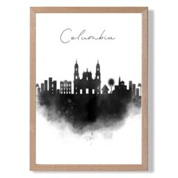 ARTZE Columbia Watercolour Skyline City Framed Print SIZE: A2 with Oak Frame in Black - Size: A4 - thumbnail 1