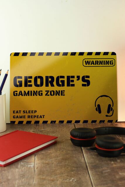 Personalised Memento Company Personalised Gaming Zone Metal Sign in Yellow - image 1