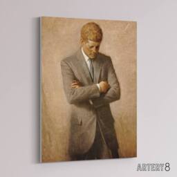 "Artery8 Shikler US President John F Kennedy JFK Canvas Wall Art Print in Brown - Size: W18"" x H24""" - thumbnail 2