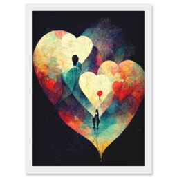 Artery8 Abstract Love Hearts Night Sky Painting Modern Artwork Framed Wall Art Print A4 in White - thumbnail 1