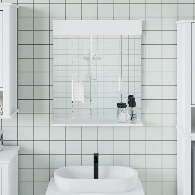Berkfield Home Bathroom Mirror with Shelf BERG White 60x12x70 cm Solid Wood - Size: 60 x 12 x 70 cm - image 1