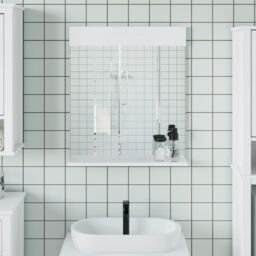 Berkfield Home Bathroom Mirror with Shelf BERG White 60x12x70 cm Solid Wood - Size: 60 x 12 x 70 cm