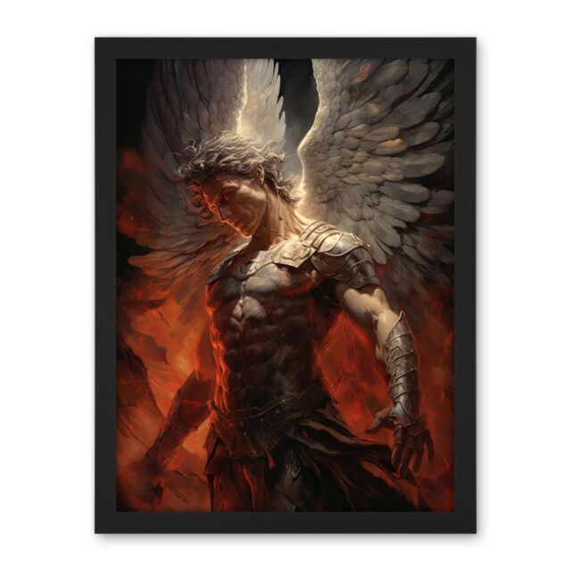 Artery8 Wall Art Print Archangel Michael Powerful Warrior Conceptual Champion of Justice Armour Angel Wings Large Framed Wall Décor Art - image 1
