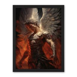 Artery8 Wall Art Print Archangel Michael Powerful Warrior Conceptual Champion of Justice Armour Angel Wings Large Framed Wall Décor Art - thumbnail 1