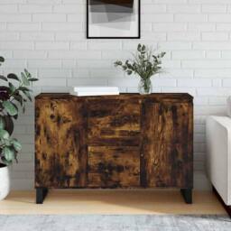 Berkfield Home Sideboard Smoked Oak 104x35x70 cm Engineered Wood in Brown - Size: 104 x 35 x 70 cm - thumbnail 2