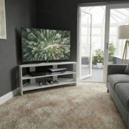 VOGREX Corner TV Stand Matt White 2-Tier - thumbnail 4