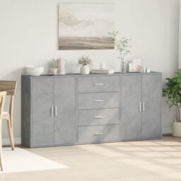 Berkfield Home Sideboards 3 pcs Concrete Grey 60x31x84 cm Engineered Wood - Size: 60 x 31 x 84 cm - thumbnail 3