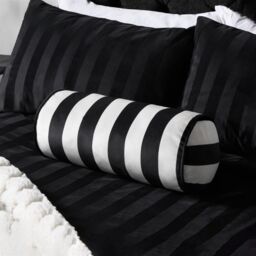 OHS Matte Velvet Stripe Bolster Pillow Soft Cylindrical Cushion in White - thumbnail 1