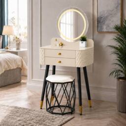 MN Furniture Modern Dressing Table with LED Mirror & Storage Drawer W60 × H127cm in Beige