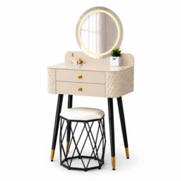 MN Furniture Modern Dressing Table with LED Mirror & Storage Drawer W60 × H127cm in Beige - thumbnail 2