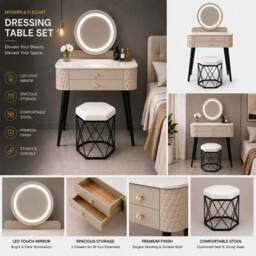 MN Furniture Modern Dressing Table with LED Mirror & Storage Drawer W60 × H127cm in Beige - thumbnail 3