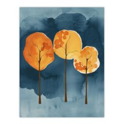 "Artery8 Abstract Autumn Trees Orange Blue Watercolour Wall Art Print - Size: W18"" x H24""" - thumbnail 1