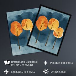 "Artery8 Abstract Autumn Trees Orange Blue Watercolour Wall Art Print - Size: W18"" x H24""" - thumbnail 2