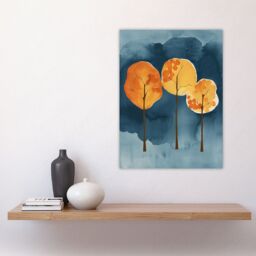 "Artery8 Abstract Autumn Trees Orange Blue Watercolour Wall Art Print - Size: W18"" x H24""" - thumbnail 4