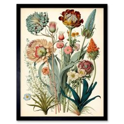 "Artery8 Wall Art Print Ernst Haeckel Inspired Vintage Botanical Plant Study Modern Watercolour Painting Art Framed - Size: W12"" x H16""" - thumbnail 1